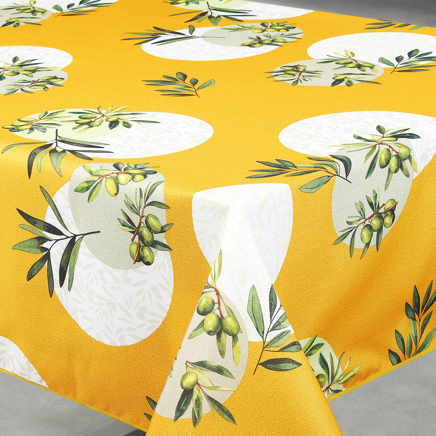 Nappe anti-tâche rectangulaire motif olive - Jaune