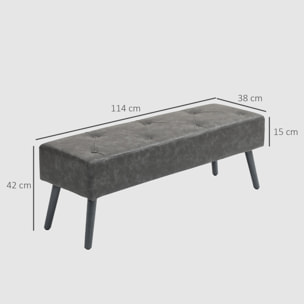 Banc banquette capitonnée style classique chic bois hévéa revêtement synthétique gris effet vieilli