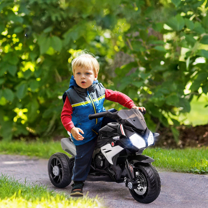 Moto Eléctrica Infantil +3 Años con Batería 6V Música Bocina Faros Negro Blanco