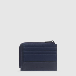Piquadro Portamonete in pelle e tessuto riciclato con porta documenti e carte di credito con protezione RFID