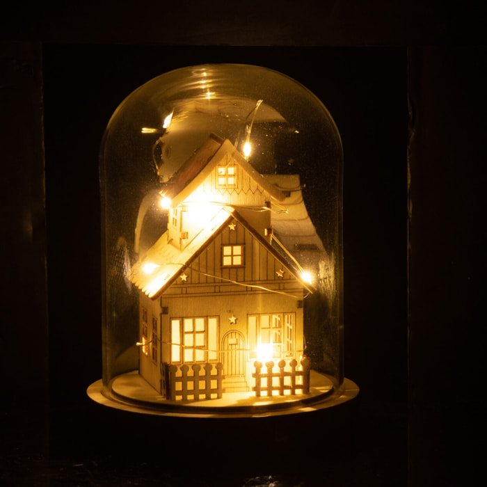 J-Line Cloche décorative Hiver Maison - bois/verre - naturel - LED