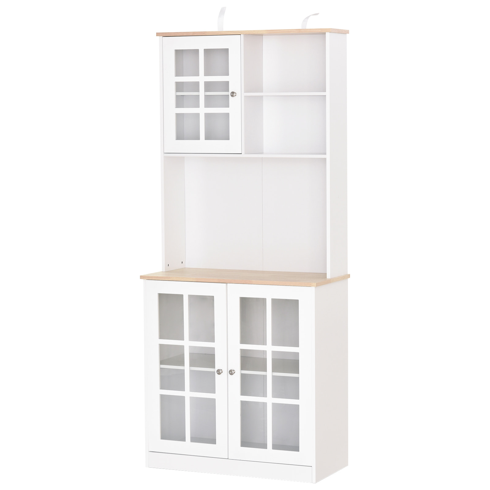 Armoire de cuisine multi-rangements 3 portes vitrine verre avec étagère 2 niches grand plateau MDF blanc chêne