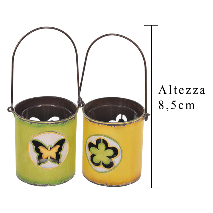 Porta Candela Con Farfalla E Quadrifoglio. Altezza8,5 Cm - Pezzi 4 - 6,5X8,5X6,5cm - Colore: Multicolore - Bianchi Dino - Decori Casa E Complementi