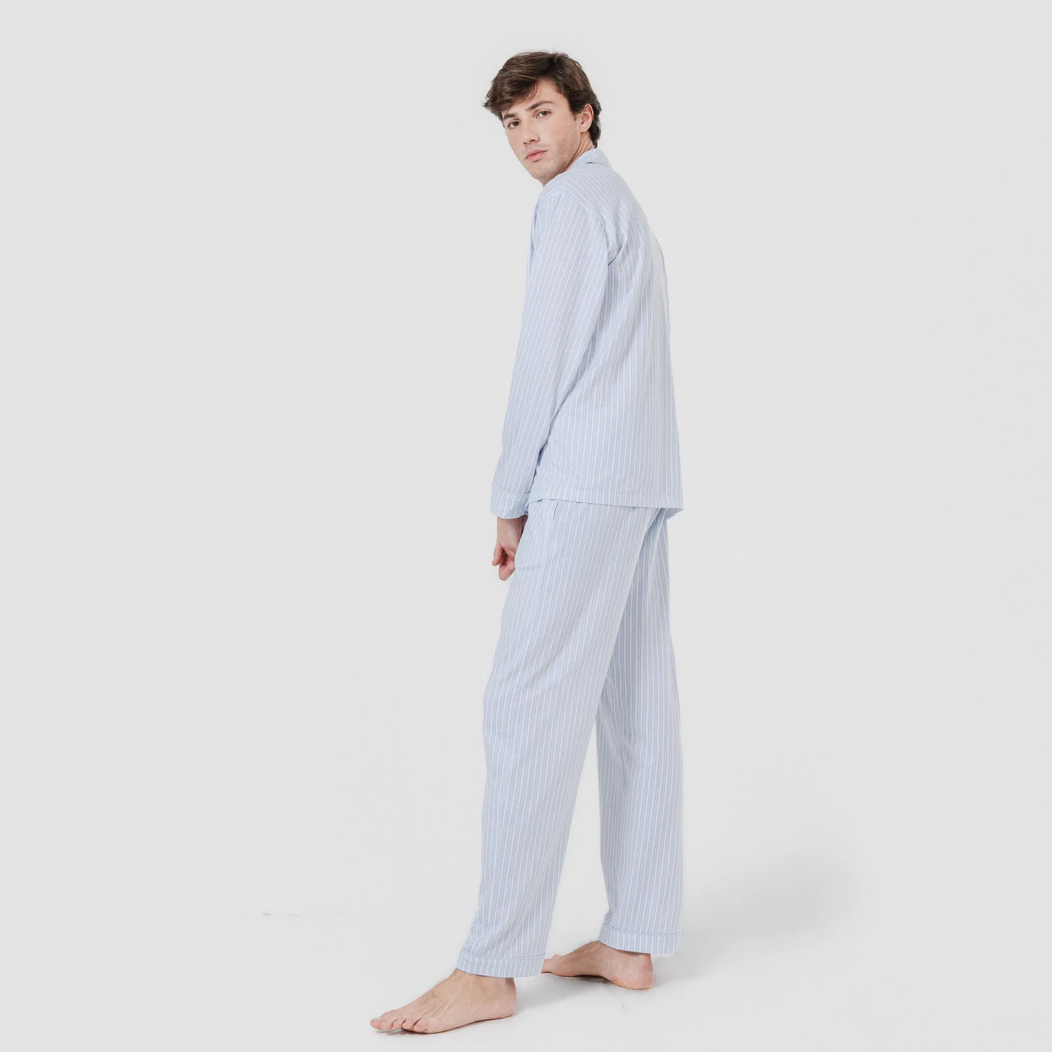 Pigiama lungo stile camicia in cotone azzurro chiaro ferdinand