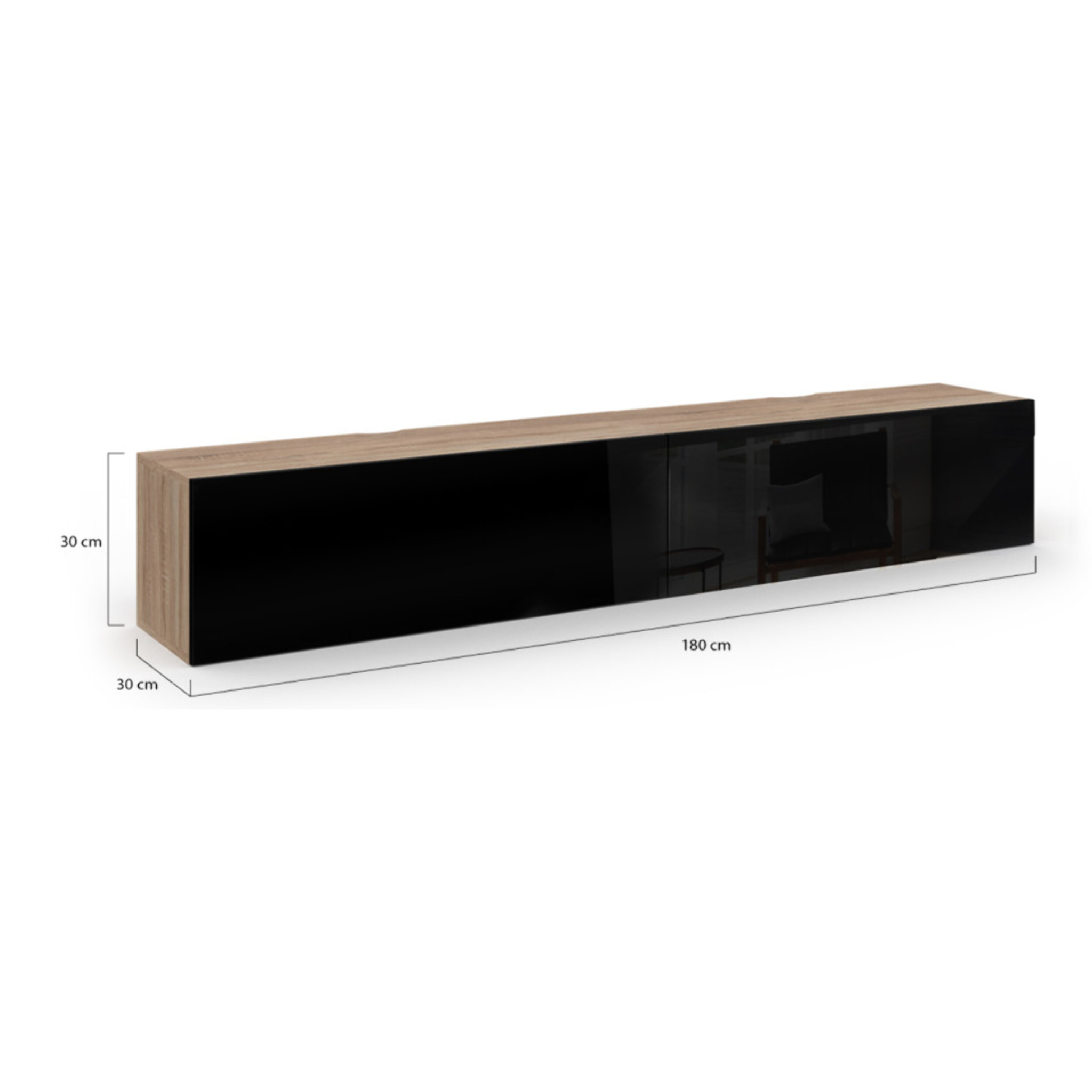 Meuble TV suspendu Michigan bois et noir 180cm