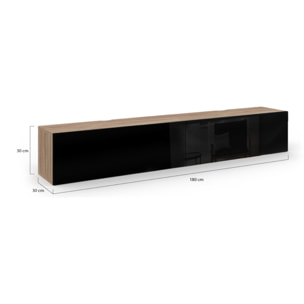 Meuble TV suspendu Michigan bois et noir 180cm
