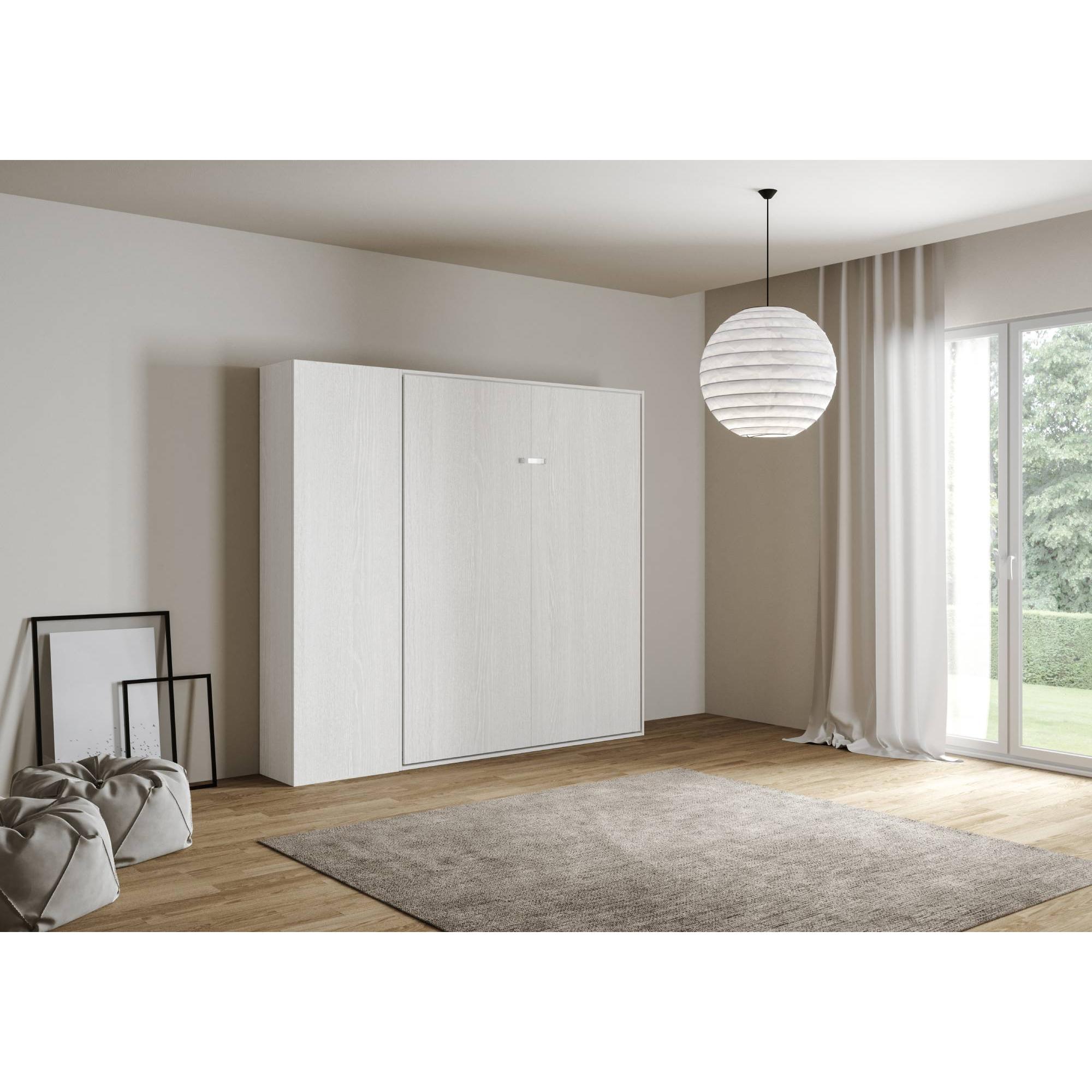 Cama abatible 120 vertical Kentaro con columna Fresno Blanco