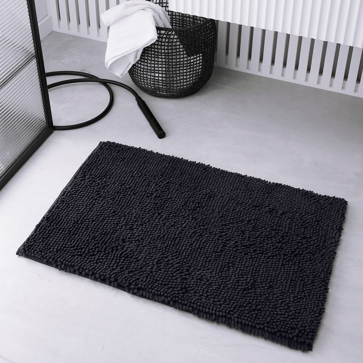 Tapis de bain mèche uni ESSENTIAL gris anthracite