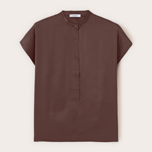 Motivi - Camiseta de raso con escote de serafina - Marrón