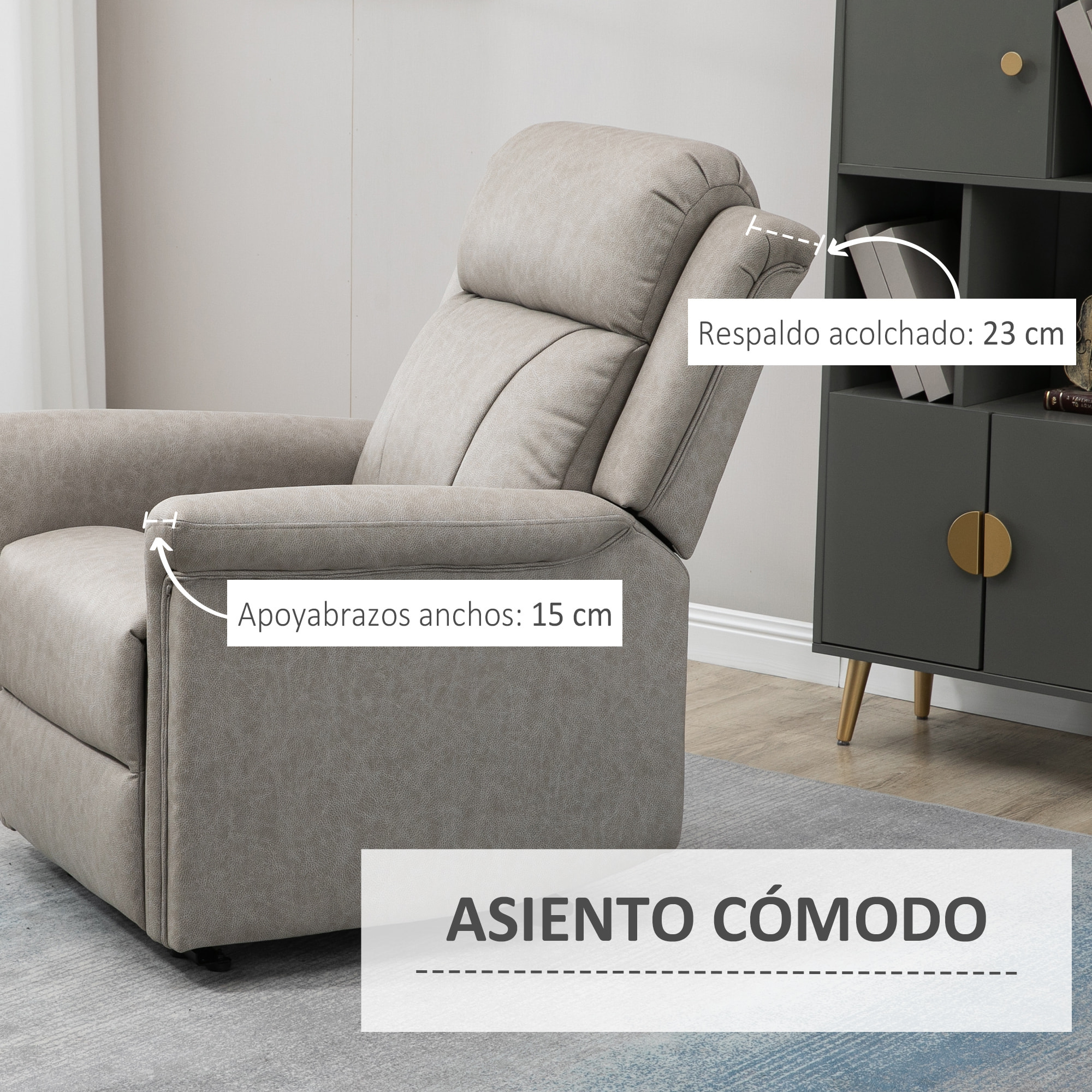 Sillón Relax Reclinable Manual, Sillón Relax de Tela con Reposabrazos, Reposapiés, Respaldo Alto, Acolchado Grueso, Butaca Reclinable hasta 135º para Salón, Dormitorio, Oficina, Gris