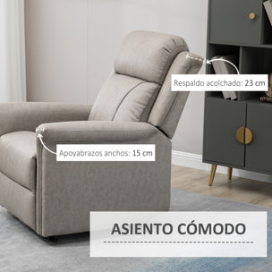 Sillón Relax Reclinable Manual, Sillón Relax de Tela con Reposabrazos, Reposapiés, Respaldo Alto, Acolchado Grueso, Butaca Reclinable hasta 135º para Salón, Dormitorio, Oficina, Gris