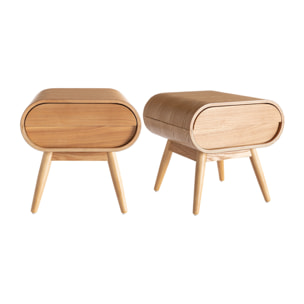 Table de chevet avec tiroir vintage bois clair (lot de 2) BJORG