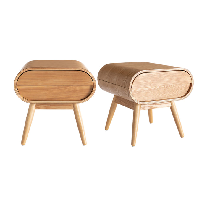 Table de chevet avec tiroir vintage bois clair (lot de 2) BJORG