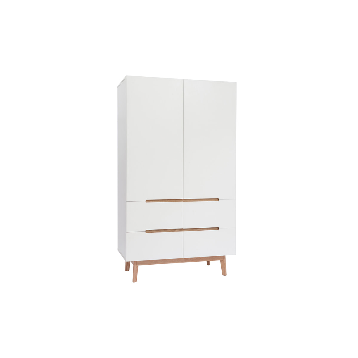 Armoire scandinave avec penderie et tiroirs finition blanc mat et bois chêne clair L100 cm KELMA