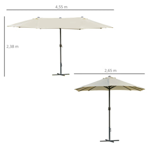Sombrilla Doble 4,55x2,65 m Sombrilla Terraza Exterior con Manivela Manual Resistente al Agua y Protección Solar Sombrilla Grande para Terraza Playa Piscina Crema
