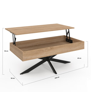 Table basse Spider relevable bois et pieds croisés noir