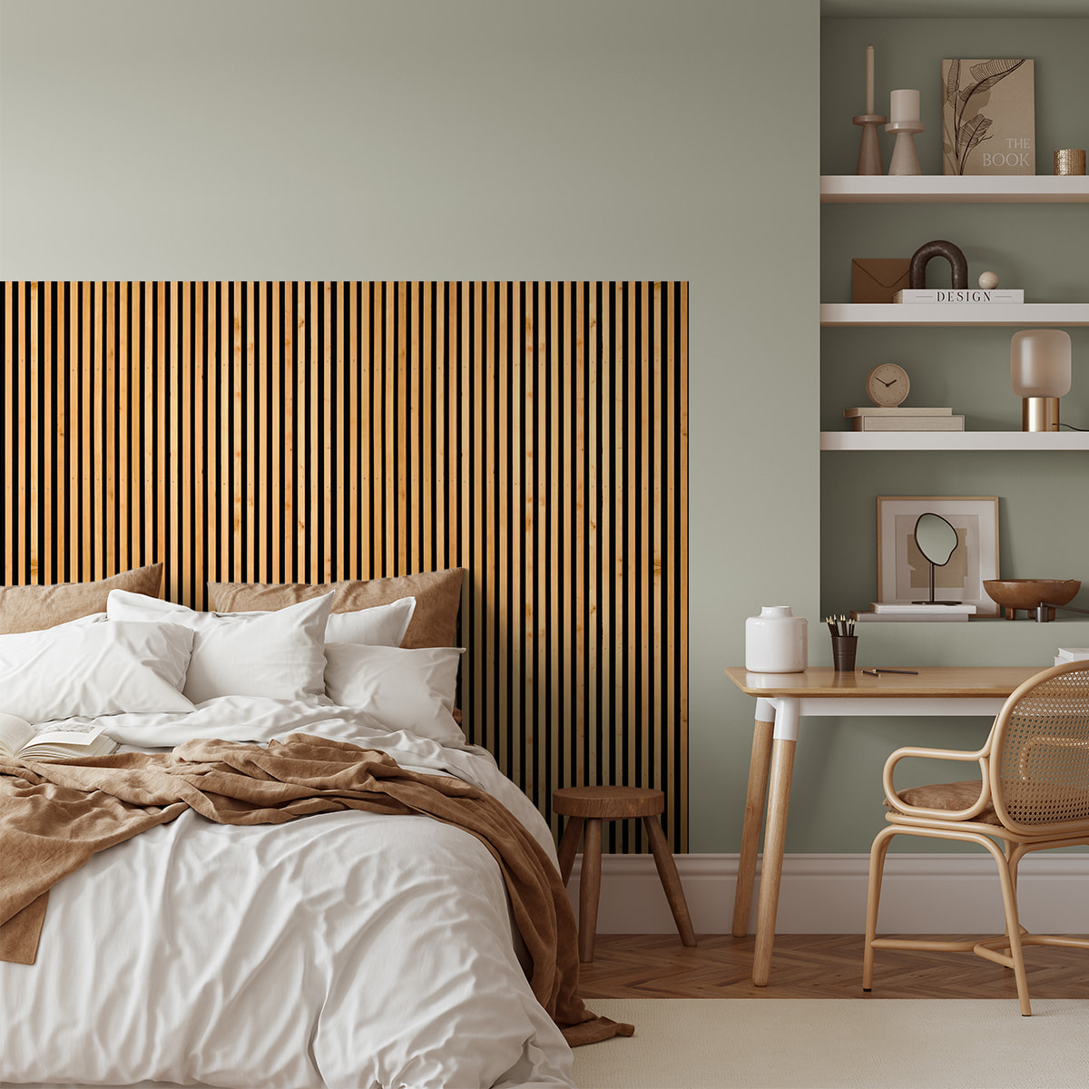 Rouleau revêtement adhésif vinyle au mètre - Sticker mural tête de lit - LATTES DE BOIS CONTEMPORAINES