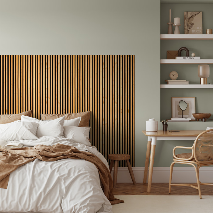 Rouleau revêtement adhésif vinyle au mètre - Sticker mural tête de lit - LATTES DE BOIS CONTEMPORAINES