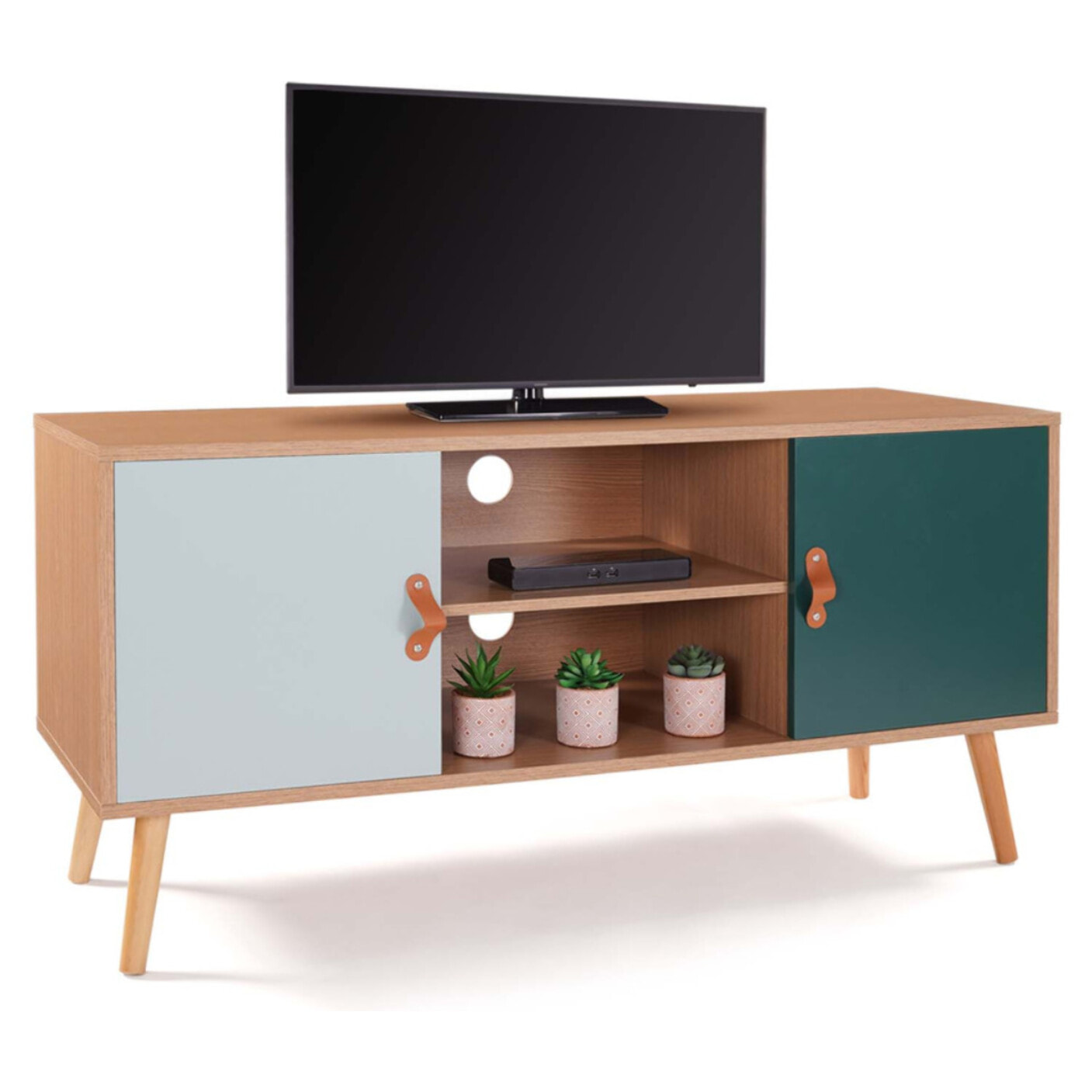 Meuble TV Aria 2 portes vert clair et foncé L113cm