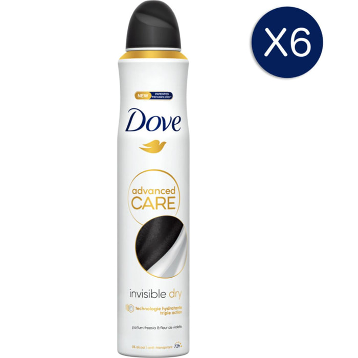6 Déodorants DOVE Spray Anti-Transpirant Advanced Care Invisible Dry (Lot 6x200ml)