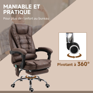 Fauteuil de bureau direction massant chauffant hauteur réglable dossier inclinable repose-pied rétractable tissu technique marron