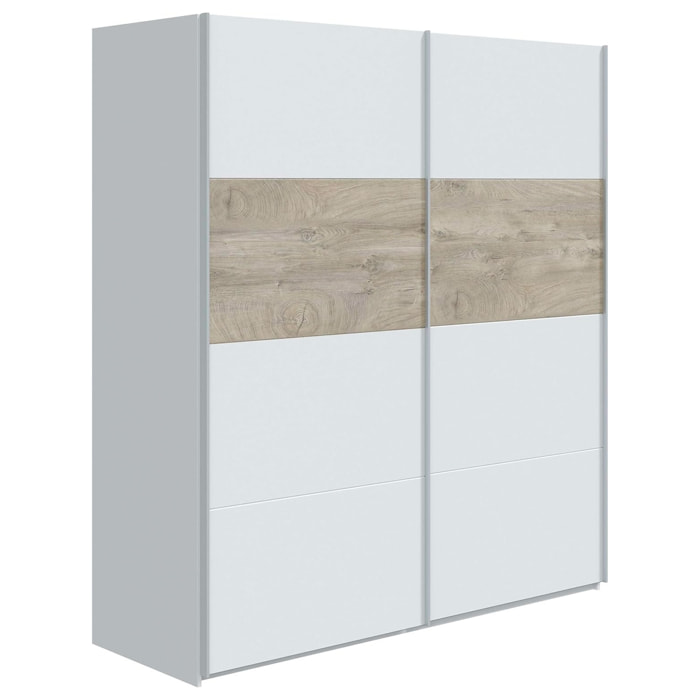 Armadio A 2 Ante Scorrevoli Con Asta Appendiabiti E Ripiano Superiore Salvaspazio Camera Da Letto 180 x 200 x 60 Cm Colore Bianco E Rovere