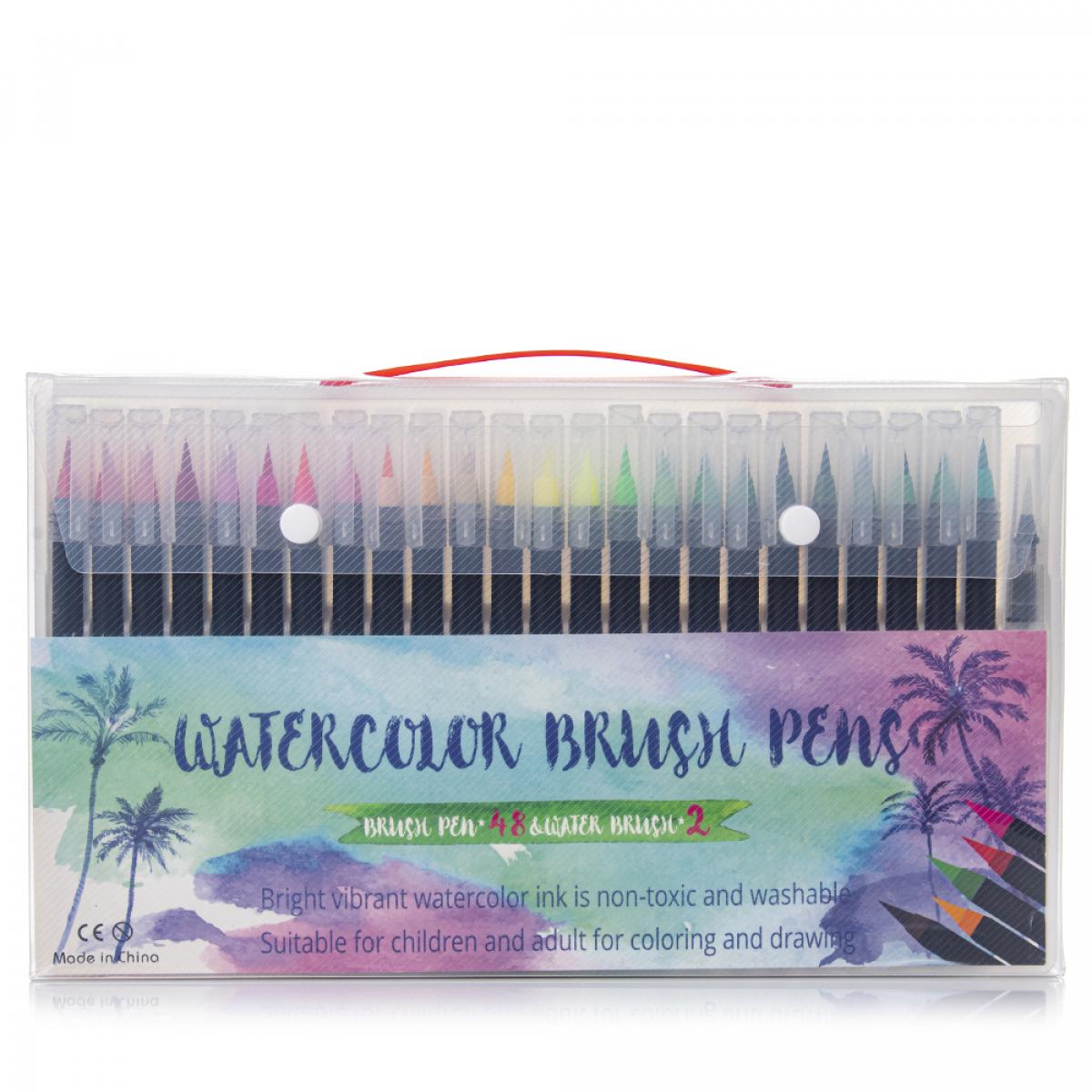 Set de 48+1 Rotuladores con punta de pincel acuarelables con pincel mezclador de agua. Pinceles premium de nylon flexible para Manga, dibujos y caligrafía.