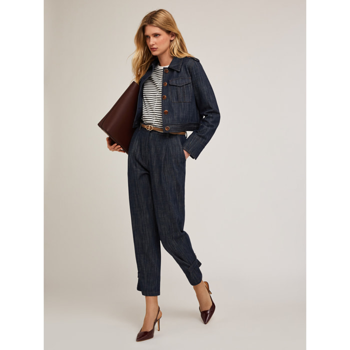 Motivi - Pantaloni con cinturino sul fondo effetto denim - Blu