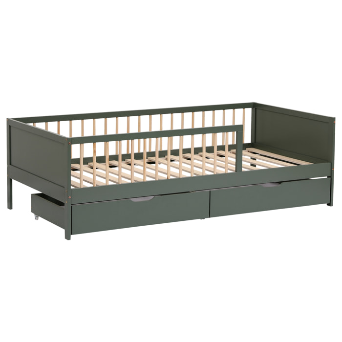 Lit pour enfant 190x90cm vert avec tiroirs ADAM