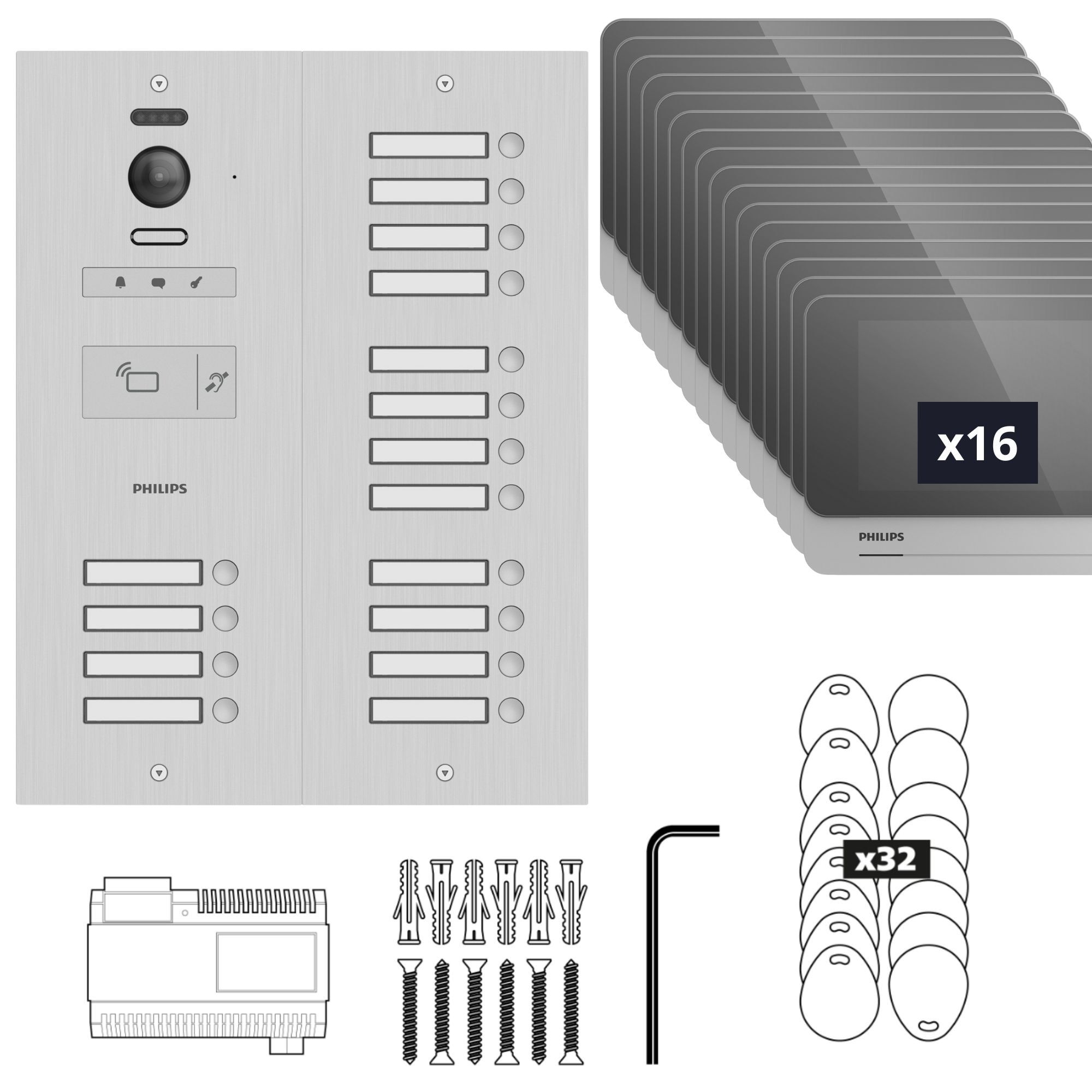 Visiophone collectif pour 16 appartements / bureaux - compatible Vigik - Philips WelcomeHive 2 -