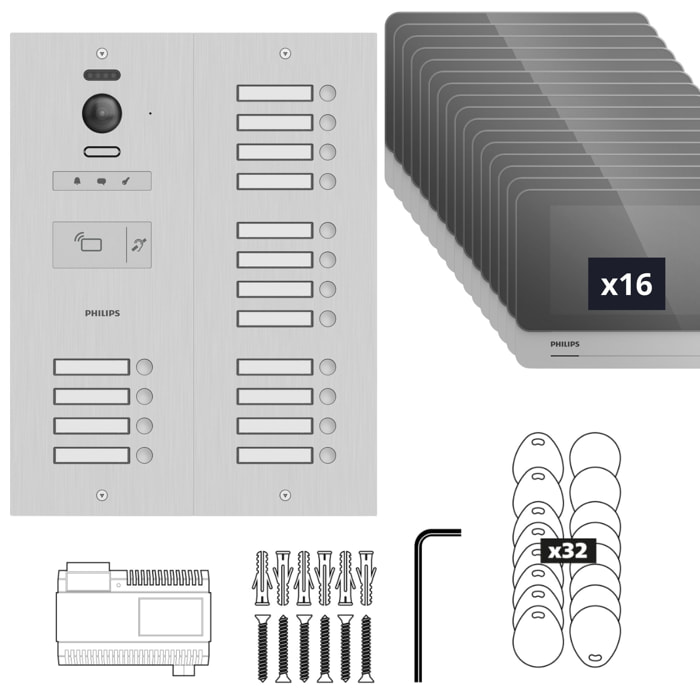 Visiophone collectif pour 16 appartements / bureaux - compatible Vigik - Philips WelcomeHive 2 -