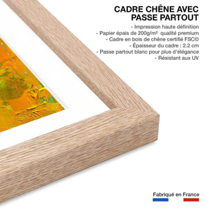 Affiche abstraite jaune et profondeur abyssale Affiche + cadre en bois - Chêne