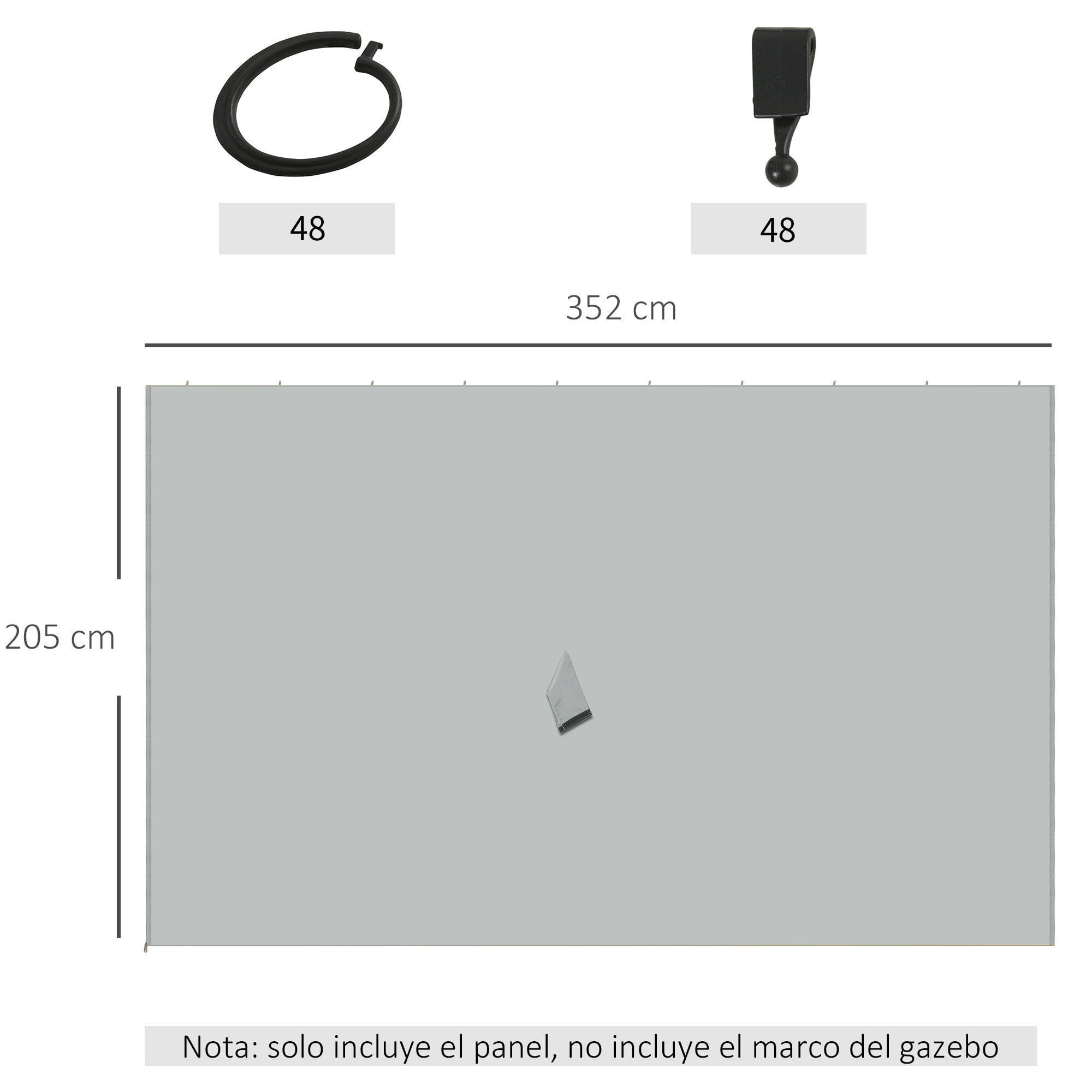 4 Paredes Laterales para Cenador 3,5x2 m Laterales de Carpa con Ganchos Cortinas sin Ventanas Reemplazo Lateral para Carpa de Jardín Exterior Fiesta Gris Claro