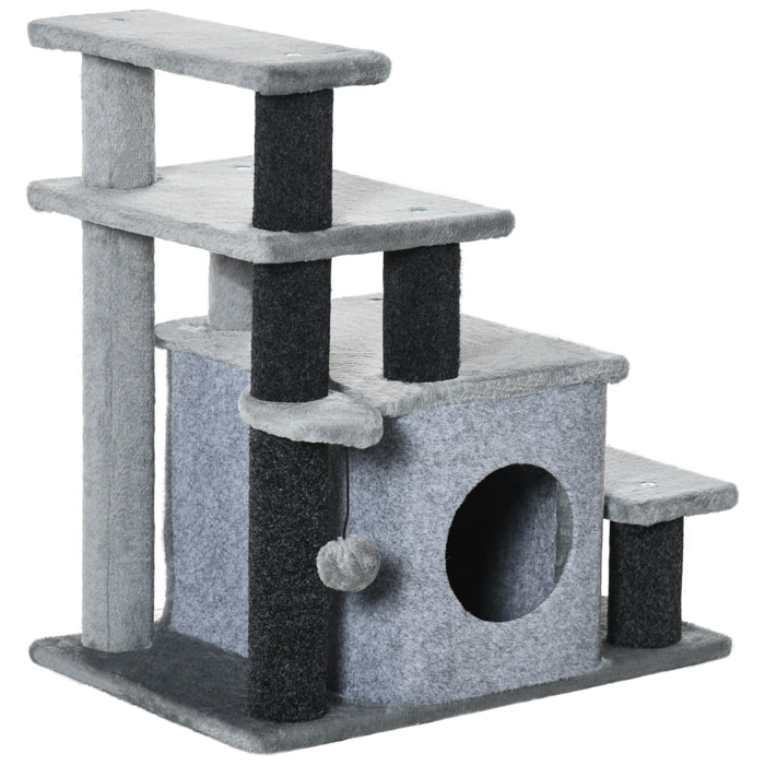 Escalera para Gatos de 4 Peldaños con Altura Ajustable Caseta Bola 60x40x66 cm