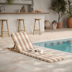 Chaise longue de plage pliable en tissu rayé écru et taupe - Balabac