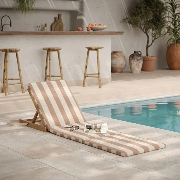 Chaise longue de plage pliable en tissu rayé écru et taupe - Balabac