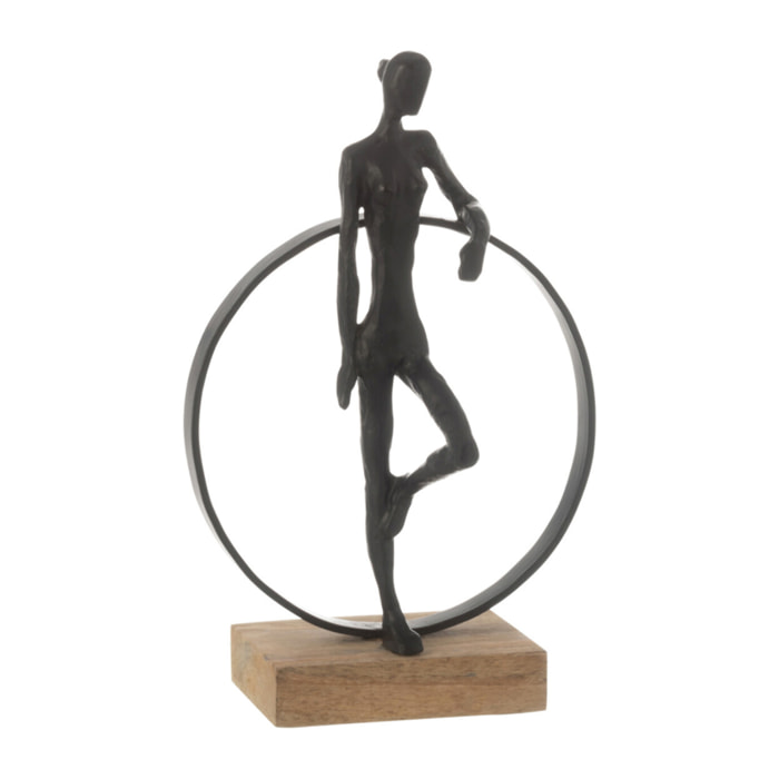 J-Line décoration Femme Contre Anneau Sur Pied - polyrésine/fer - noir