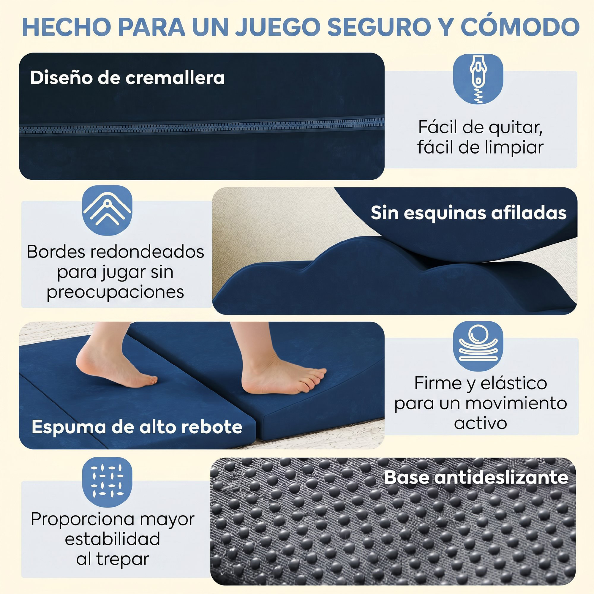 Juego de 7 Bloques de Espuma para Niños, Bloques de Psicomotricidad Infantil con Base Antideslizante, Montessori, Set de Escalada Suave Interior para Escalar y Gatear, 6 Meses-3 Años, Azul