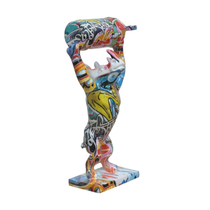 Statuette rhinocéros avec bonbonne résine multicolore H32cm - POPART