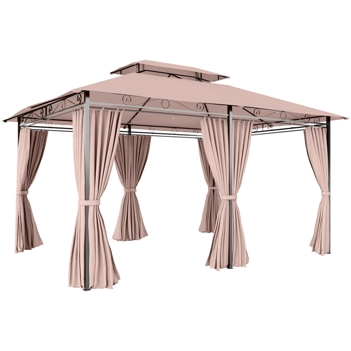 para Jardín 3x4 m Pérgola de Jardín Gazebo con Doble Techo Paredes Laterales Resistente al Agua Carpa para Exterior Terraza Patio Caqui