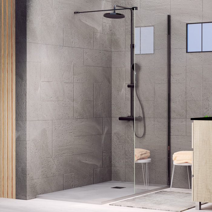 Paroi de Douche | Panneau Fixe | 70 X 195 cm | Profil Noir | Verre Tempéré de 8 mm d'Épaisseur | Traitement Anti-Calcaire | Alday