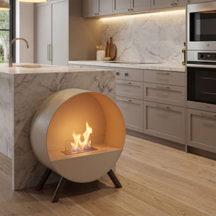 Venere - Camino a Bioetanolo da Pavimento 60x72x30 cm con Bruciatore 1 Litro e Piedi in Legno di Pino Tortora