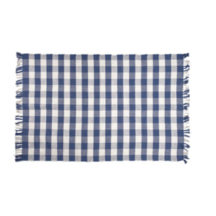 Tapis en coton avec carreaux bleu et blanc et franges - DENIM