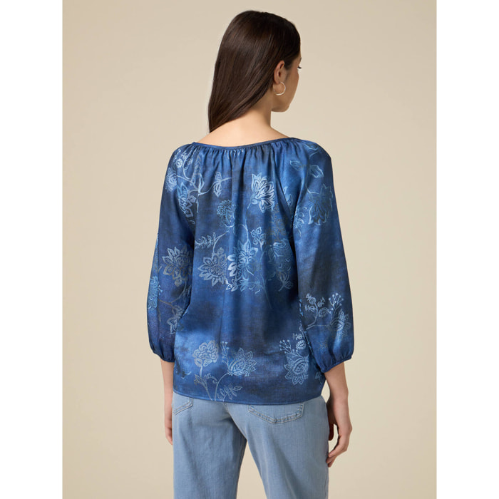 Oltre - Blusa in raso fantasia - Blu