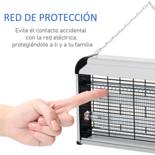 Outsunny Lámpara Antimosquitos Eléctrico 30W Mata Moscas Eléctrico Interior con Luz UV Efecto 60 m² para Jardín Terraza Patio 48,5x8,5x26,5 cm Plata