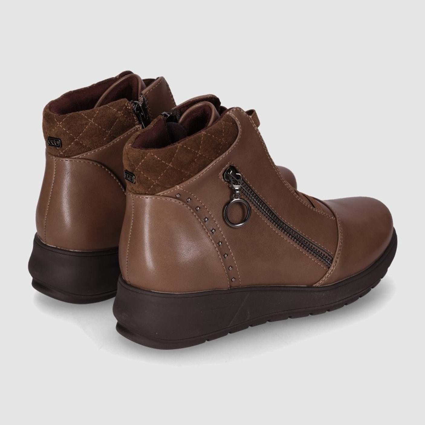 Botines de Piel Sintética - Taupe - Tacón: 3 cm