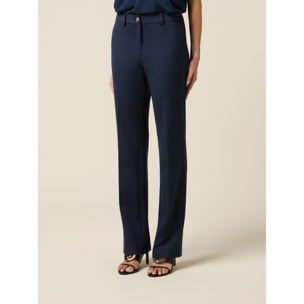 Oltre - Pantalones acampanados en punto milano - Azul