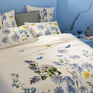 Taie d'oreiller lin & coton lavé 130 g/m² imprimé bleu jaune Iris d'ete naturel