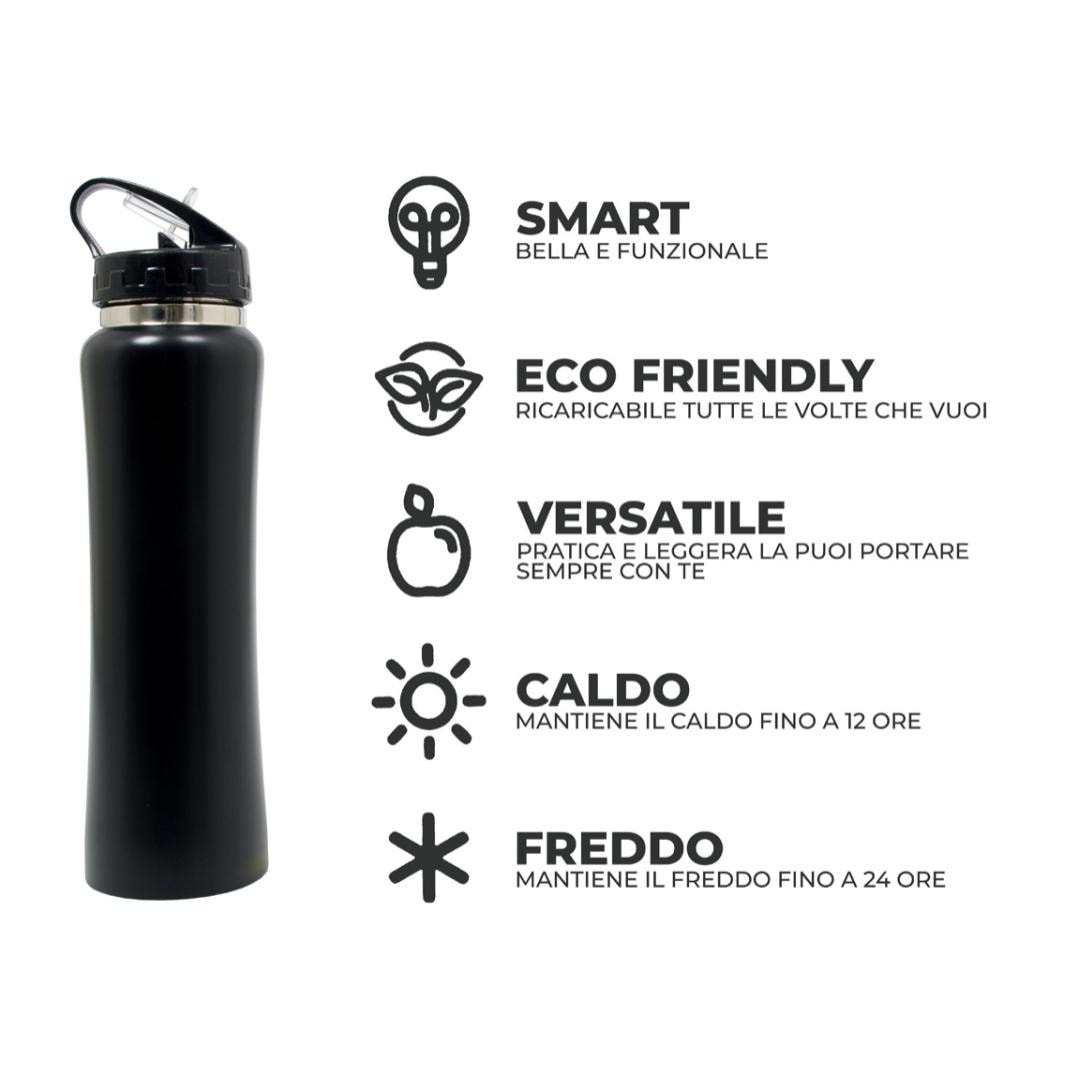 Borraccia Termica Thermos Caldo-Freddo Modello Sport Nero