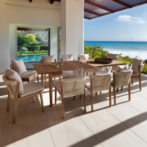 Ensemble de jardin table et 10 chaises en bois avec coussin FIDJI